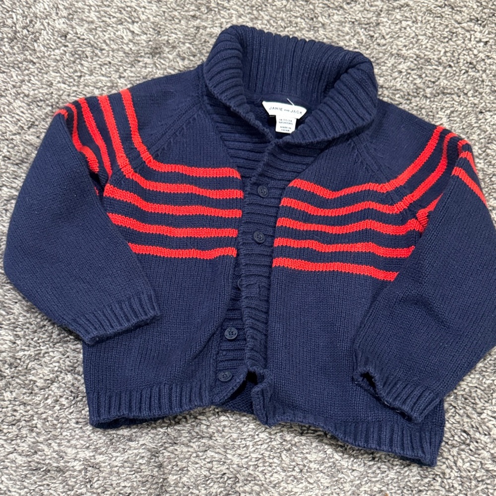 Janie and Jack Navy Cardigan with Red Stripes